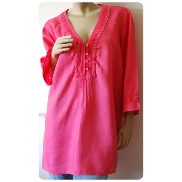 Coldwater Creek Pink 100% Linen Tunic Top Blouse Shirt Plus Size 2X - Picture 1 of 4